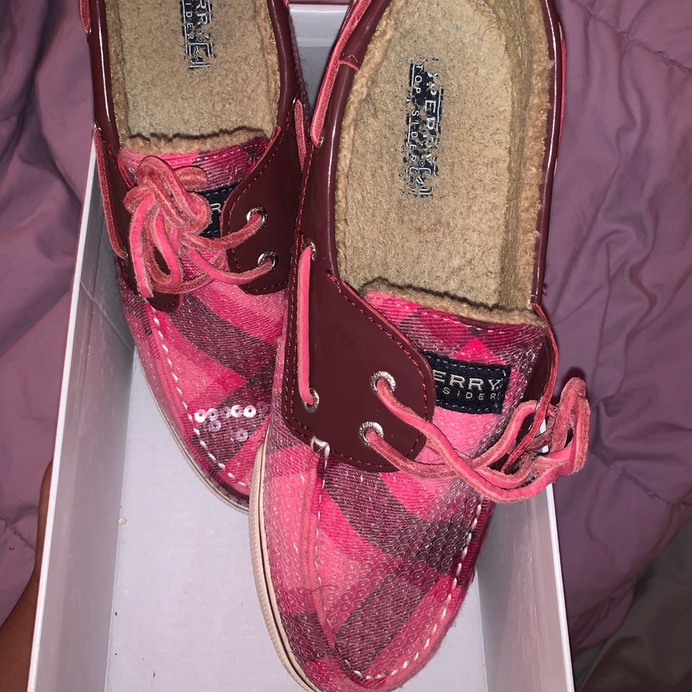 Pink Sperry with faux fur on the inside